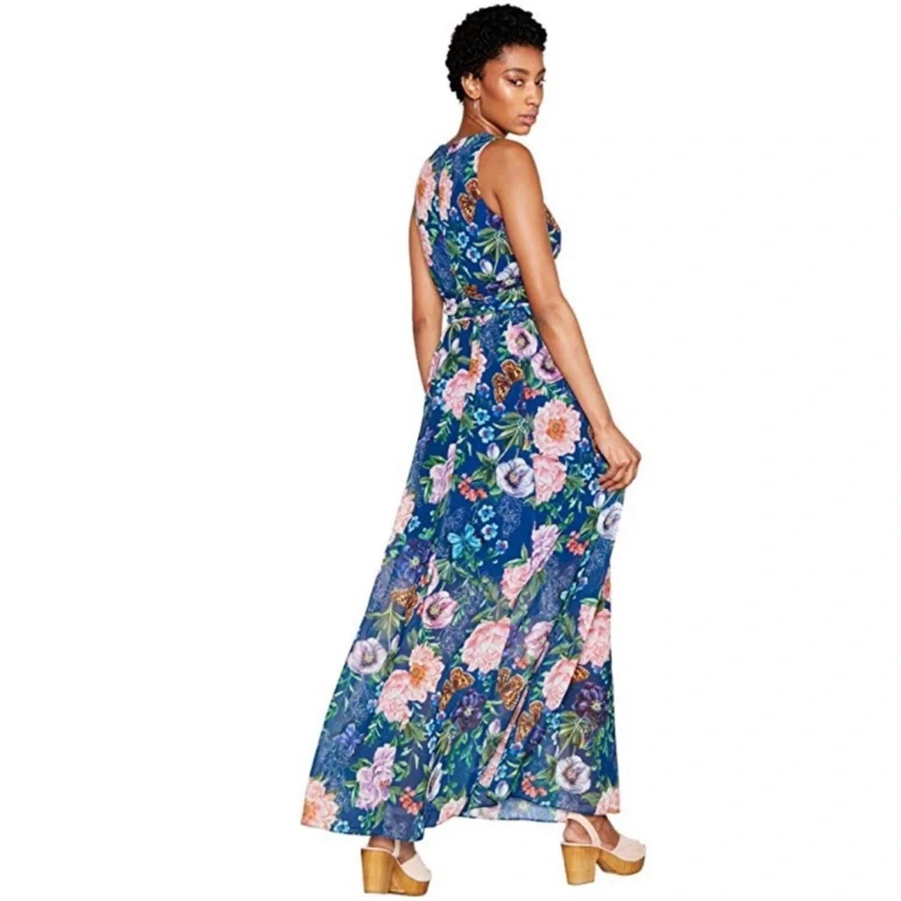 Vibrant Floral Print V Neck Occassion Maxi Dress - Picture 6 of 12